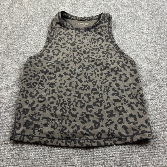 ATHLETA Women’s Shanti Leopard Print Racerback Cropped Black/Grey size: XXS - Picture 1 of 7